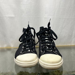 CHANEL Black White Canvas Rubber CC Logo High Top Lace Up Sneakers SZ38.5(8.5US)