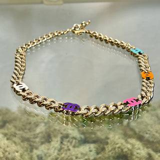 CHANEL Light Gold Multicolor Metal Enamel Chain CC Choker