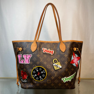 LOUIS VUITTON Neverfull MM Brown Limited Edition Monogram Canvas Patches Tote Bag