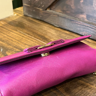 SALVATORE FERRAGAMO Vara Bow Purple Hammered Calfskin Leather Shoulder Bag