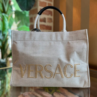 VERSACE Studded Large Gray & Black Tote TS3715