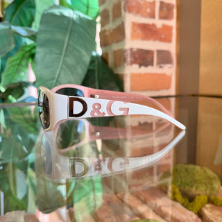 DOLCE&GABBANA D&G3009 White Pink Acetate Rectangle Wrap Around Sunglasses