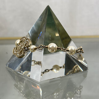 CHANEL Gold Pearl Crystal Embellished CC Bracelet