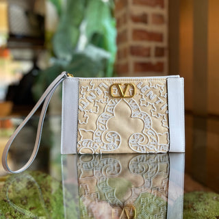 VALENTINO White Beaded Pouch Bag