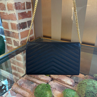 SAINT LAURENT Chevron Cassandra Black Wallet on Chain