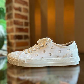 FENDI White Silver FF Domino Logo Lace Up Sneakers SZ42(12US)