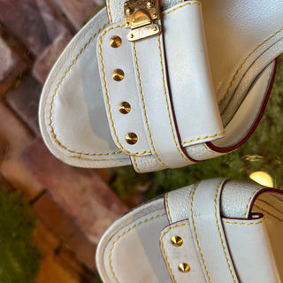 LOUIS VUITTON Suhali White Leather Studded Heels SZ38(8US)