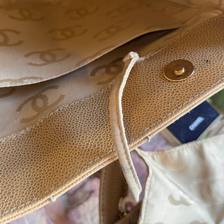 CHANEL Chocolate Bar Beige Caviar Leather Bag Tote