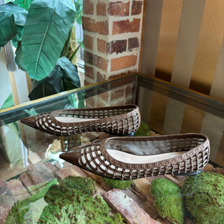 FENDI Woven Leather Cap Toe Pointed Ballet Flats 41
