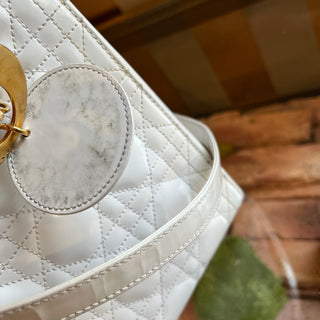 DIOR White Medium Lady Dior Vintage Patent Leather