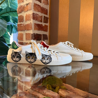 GUCCI Ace Mystic Cat White Leather Sneakers SZ 38 (US 8)