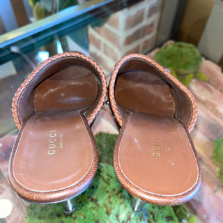 GUCCI Brown Diamante Leather Wood Clogs SZ 39.5