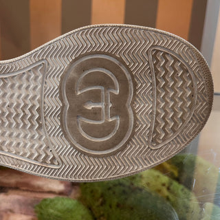 GUCCI GG White Web Perforated Leather Sneakers W/Blue SZ 35.5 (US 5.5)