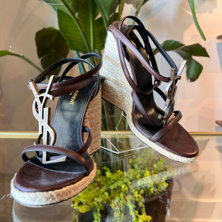 SAINT LAURENT Cassandra Wedge Espadrilles  SZ 37 1/2