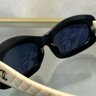 CHANEL 5006 c.534/91 Beige Black Acetate Quilted CC Rectangle Sunglasses