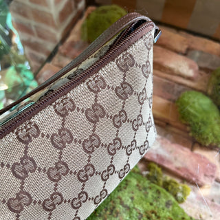 GUCCI Small GG Web Boat Pochette Brown Canvas Hand Bag