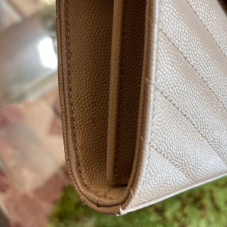 SAINT LAURENT Cassandre Beige Grain de Poudre Leather Wallet on Chain Bag