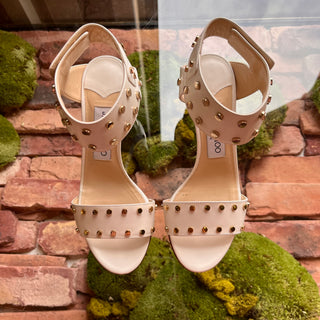 JIMMY CHOO Gold Tone Studded White Leather Heels SZ 35.5 (US 5.5)