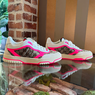 GUCCI Re-Web Sneakers GG Beige Neon Pink SZ 39.5 (US 9.5)