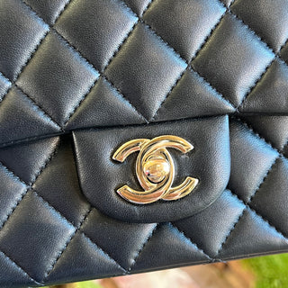 CHANEL Classic Flap Mini Black Lambskin Quilted Top Handle Bag