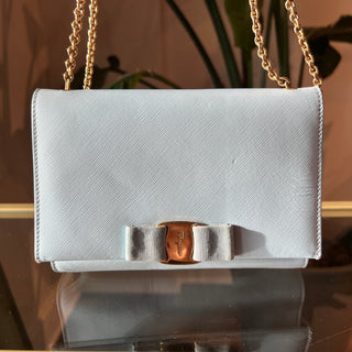 FERRAGAMO Light Blue Ginny Chain Shoulder Bag Medium