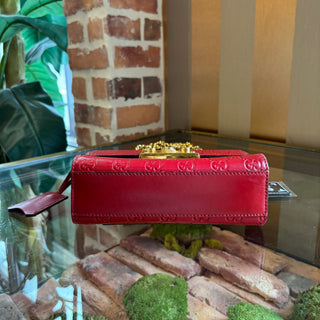 GUCCI Red Guccissima Signature Padlock Shoulder Bag