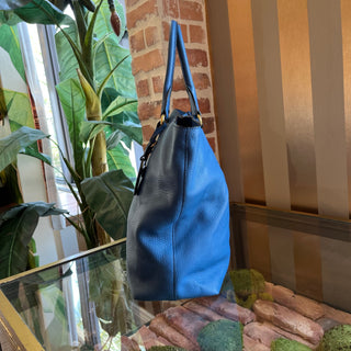 PRADA Blue Vitello Daino Leather Tote