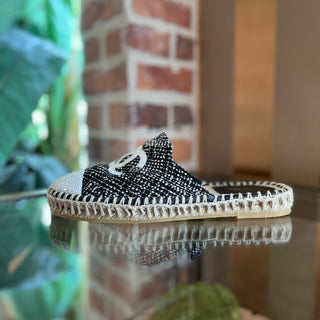 CHANEL Black/White Sequin Espadrilles Slides SZ 38 (US 8)