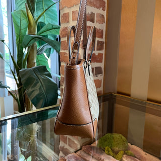 GUCCI Small Bree Convertible Brown GG Canvas Leather Tote Bag