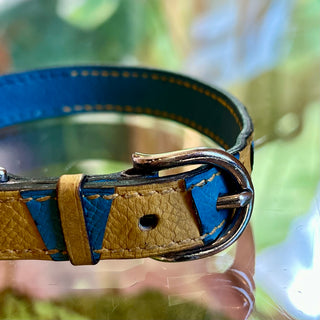 HERMES Blue Jean Jaune Sable Epsom Leather Dog Collar