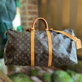 LOUIS VUITTON  Keepall Bandouliere 55 Brown Monogram Canvas Duffle Bag