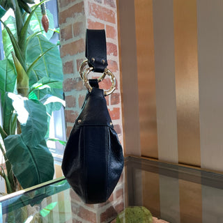 GUCCI Black Guccissima Half Moon Bamboo Ring Hobo Bag