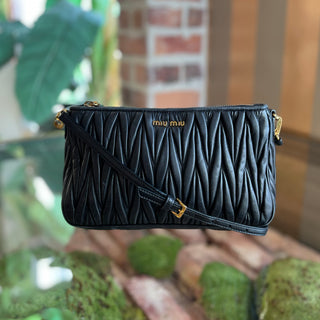 MIU MIU Black Matelasse Nappa Leather Shoulder Bag