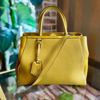 FENDI 2Jours Elite Medium Yellow Saffiano Leather Two Way Top Handle