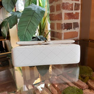 CHANEL Double Flap Medium White Caviar Leather Shoulder Bag