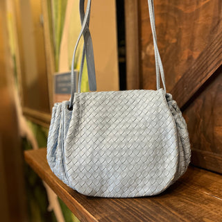 BOTTEGA VENETA Blue Intrecciato Nappa Leather Drawstring Crossbody