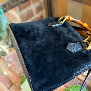 GUCCI Vintage Mini Black Suede Bamboo Top Handle Bag