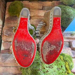 CHRISTIAN LOUBOUTIN Silver Studded Platform Wedges Heels SZ 39 (US 9)