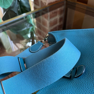 HERMES Evelyne PM III Blue Jean Clemence Leather Crossbody Bag