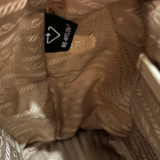 PRADA Small Re-Nylon Beige Nylon & Ostrich Leather Backpack Bag