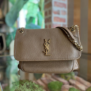 SAINT LAURENT Brown Grained Lambskin Leather Niki Shoulder bag