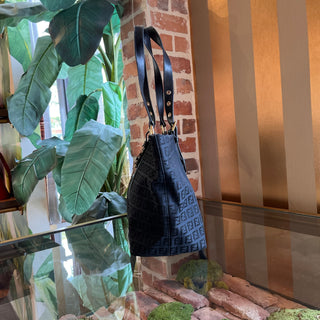FENDI Charm Black Zucchino Canvas Vintage Tote