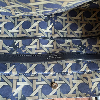 TORY BURCH Blue Basket Weave Print Nylon Tote