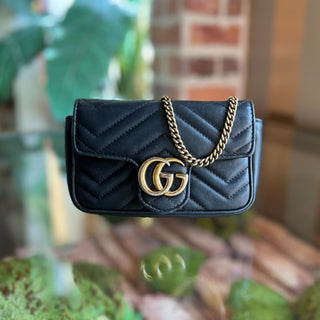 GUCCI GG Marmont Super Mini Black Calfskin Matelassé Crossbody