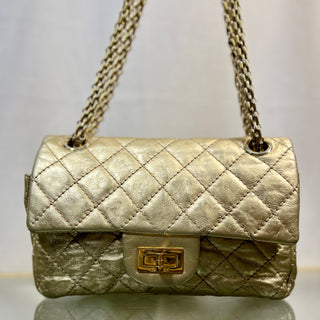 CHANEL 2.55 Reissue Mini Flap Light Gold Metallic Aged Calfskin Quilted Shoulder Bag ADI1114 PRE-OWNED