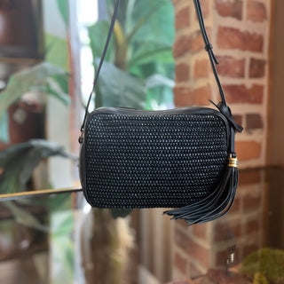 SAINT LAURENT Lou Black Raffia Camera Crossbody