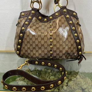 GUCCI Crystal Babouska Brown Hobo Bag