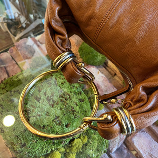 CHLOE Bracelet Bag Small Brown Shiny Grained Leather Handbag