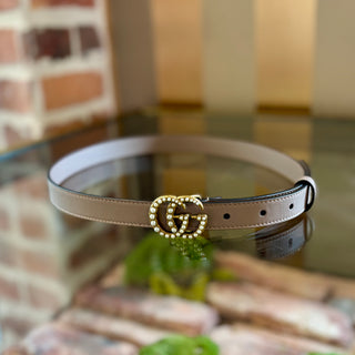GUCCI Faux Pearl Marmont Belt Double G Logo Waist Belt