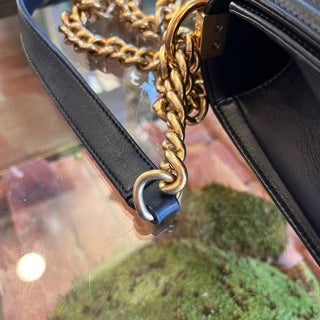 CHANEL Dark Navy Boy Bag Medium Calfskin Shoulder Bag